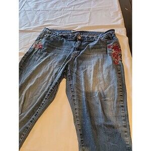 Absolutely Famous Jean Size 18 Womens Skinny Embroidered Floral Mid Rise Blue